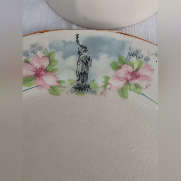 Saxon China 4 piece 1920s 1930s Statue of Liberty Bowl Plate and tea cups - Picture 8 of 13